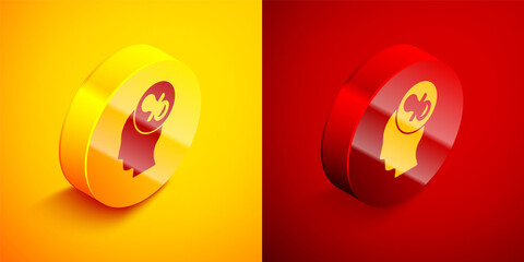 Isometric Baby dummy pacifier icon isolated on orange and red background. Toy of a child. Circle button. Vector.