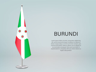 Burundi hanging flag on stand. Template forconference banner