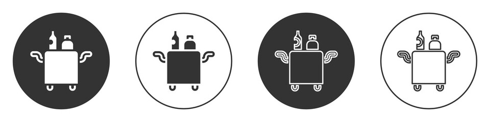 Black Trolley for food and beverages icon isolated on white background. Circle button. Vector.