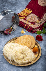 specially prepared vermicelli  and mathri for karva chauth - an indian  festival