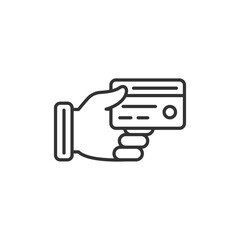 Hand with credit card icon. Vector black icon.
