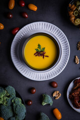 Pumpkin soup and pasta