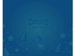 Blue Christmas background with  deer, fir-tree and stars, snowflakes border.