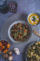 Pumpkin soup and pasta