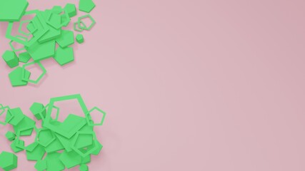 green contours on pink background 3D render corner