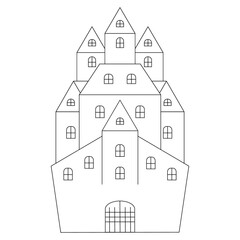 Castle. Sketch. Halloween. Mysterious house. Vector illustration. Coloring book for children. Outline on an isolated white background. An old mansion. Doodle style. Country estate. An ancient building