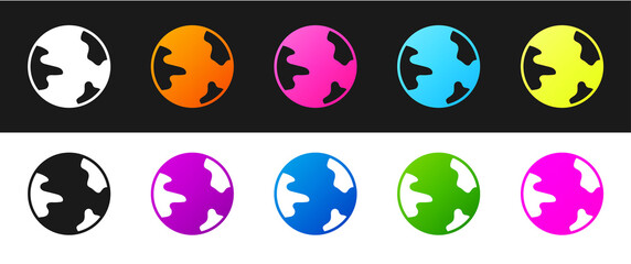 Set Worldwide icon isolated on black and white background. Pin on globe. Vector.