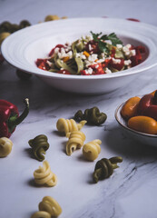 Pumpkin pasta with vegetables
