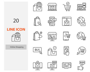 set of online shopping thin line icons, online store, shop