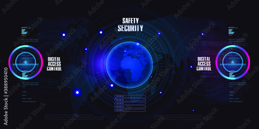 Poster protection and safety. conceptual techno background with hud elements. world internet technologies. 