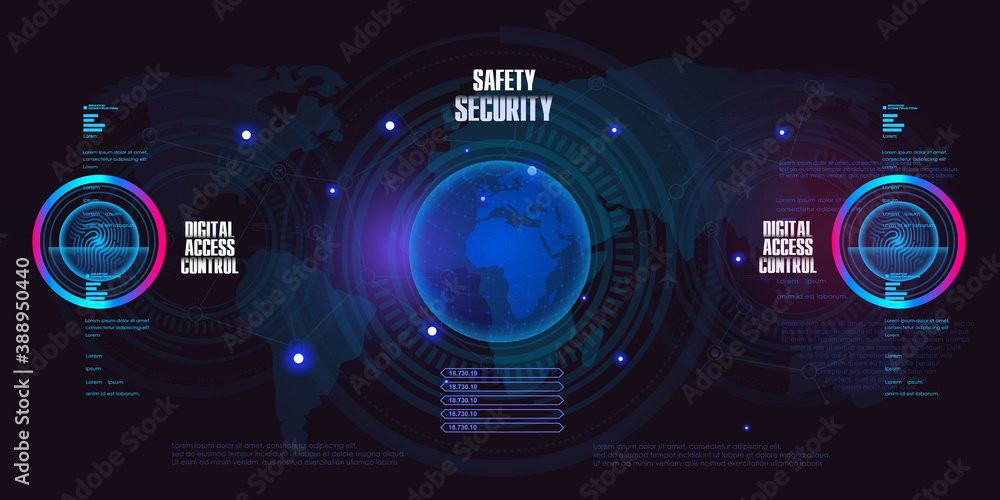 Poster protection and safety. conceptual techno background with hud elements. world internet technologies. 