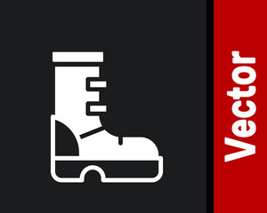 White Waterproof rubber boot icon isolated on black background. Gumboots for rainy weather, fishing, gardening. Vector.