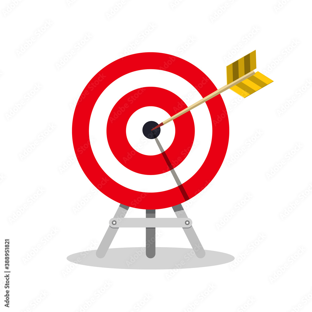 Poster arrow in target center on tripod isolated - vector