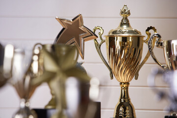 selective focus on one trophy with other trophies as background