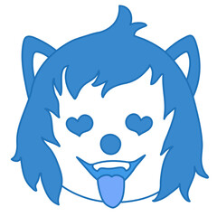 drooling emoticon sticking out his tongue with heart symbols in his eyes expressing that wolf is in love or saw something desirable, simplistic expression vector illustration