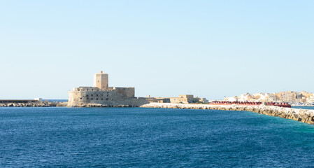 Fototapeta premium Port of Trapani Sicily, Italy seen from a ferry boat leaving the city for a sea trip