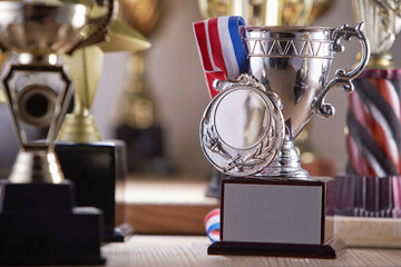 selective focus on one trophy with other trophies as background