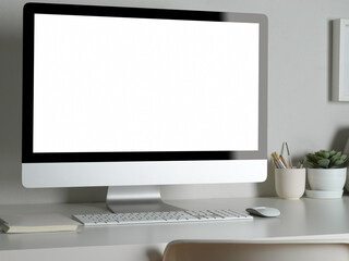 Blank screen Desktop computer in office room, include clipping path
