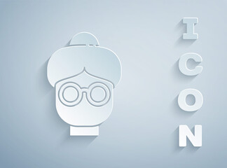 Paper cut Grandmother icon isolated on grey background. Paper art style. Vector.