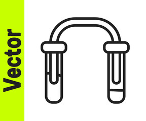 Black line Test tube and flask - chemical laboratory test icon isolated on white background. Fluid transfer system. Laboratory glassware sign. Vector.