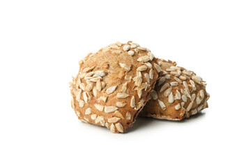 Buns with sunflower seeds isolated on white background