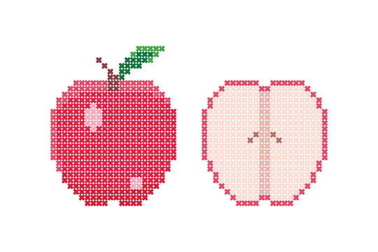 Apple fruit icon with cross stitch pattern style