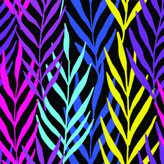 Fototapeta premium Neon leaves seamless pattern. Vector pattern illustration for surface design, print, poster, icon, web, graphic designs.