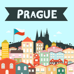 Fototapeta na wymiar Prague City Vector Flat Design Cartoon