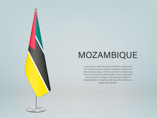 Mozambique hanging flag on stand. Template forconference banner