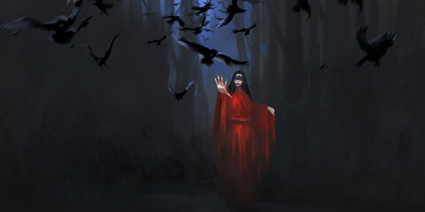 Masked witch, dark style illustration. © liuzishan