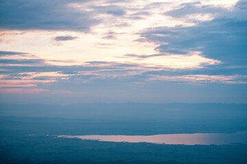 Panorama landscape view of the mountain and clouds.