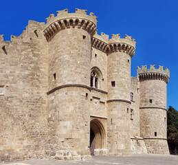 Fototapeta na wymiar The Palace of the Grand Master of the Knights of Rhodes, main entrance. Rhodes, Greece