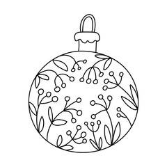 Obraz premium Hand drawn christmas bauble isolated on white. Vector illustration of a xmas ball in doodle sketch style, black outline. Great for New Year and Christmas greeting cards.