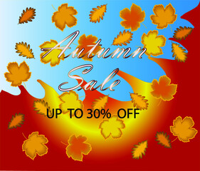 Fototapeta na wymiar autumn leaves background banner sale 30 percent off