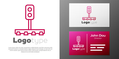 Logotype line Train traffic light icon isolated on white background. Traffic lights for the railway to regulate the movement of trains. Logo design template element. Vector.