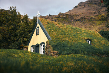 Turf Church in icelandic village of Hof, Iceland