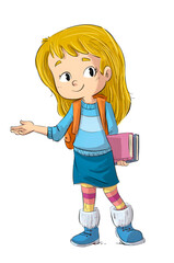 Student girl with books and backpack