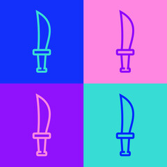 Pop art line Pirate sword icon isolated on color background. Sabre sign. Vector.