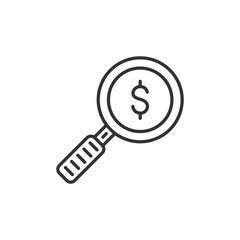 Magnifying glass icon. Dollar search icon. Vector black icon.