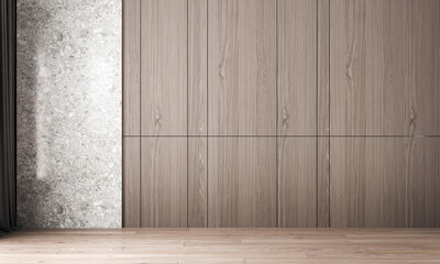 The Modern interior design of beautiful empty  living room and wood wall texture background