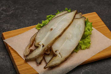 Delicous smoked halibut slices snack