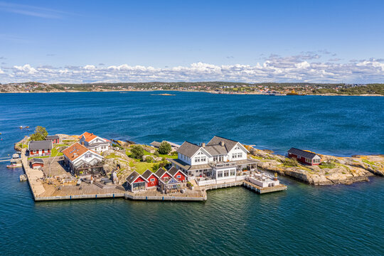 panoramic Aerial view of Björkö island, Gothenburg archipelago, Kattegat, Sweden.