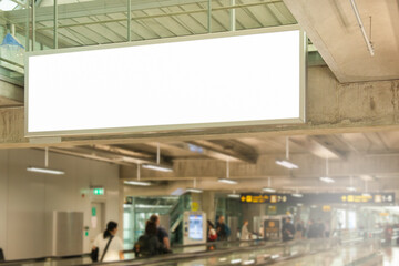 Blank advertising billboard at airport,mockup poster media template ads display