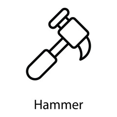 hammer with nail vector line icon
