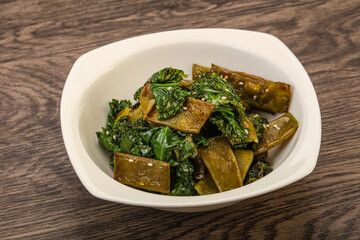 Vagan cuisine with roasted green bean