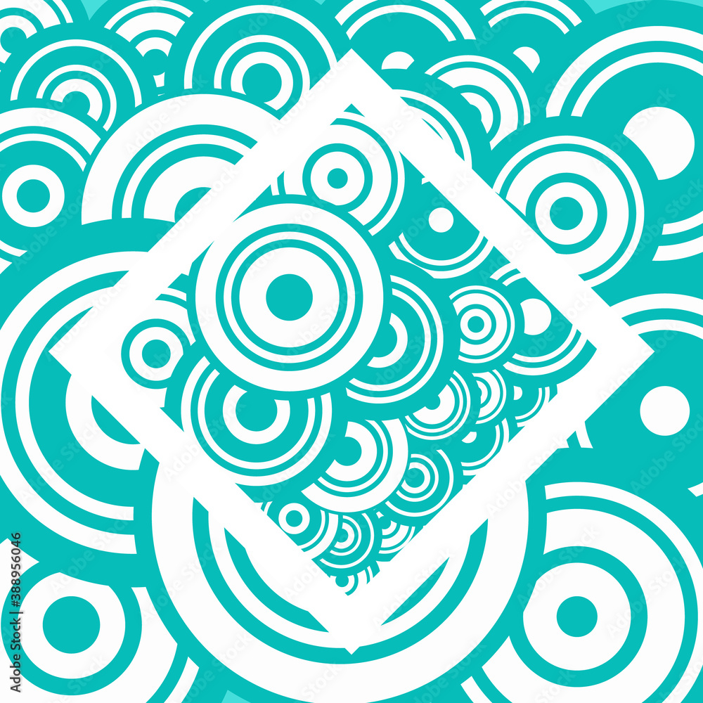 Poster abstract vector retro background with blue and white circles on square