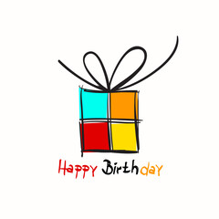 Happy Birthday Card with Gift Box on White Background
