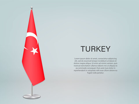 Turkey hanging flag on stand. Template for politic conference banner