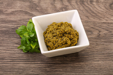 Green sauce pesto with basil