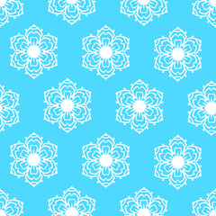 Abstract background similar to a flower or snowflake. Ornament suitable for textiles, fabrics, bedding. Seamless Vector Illustration